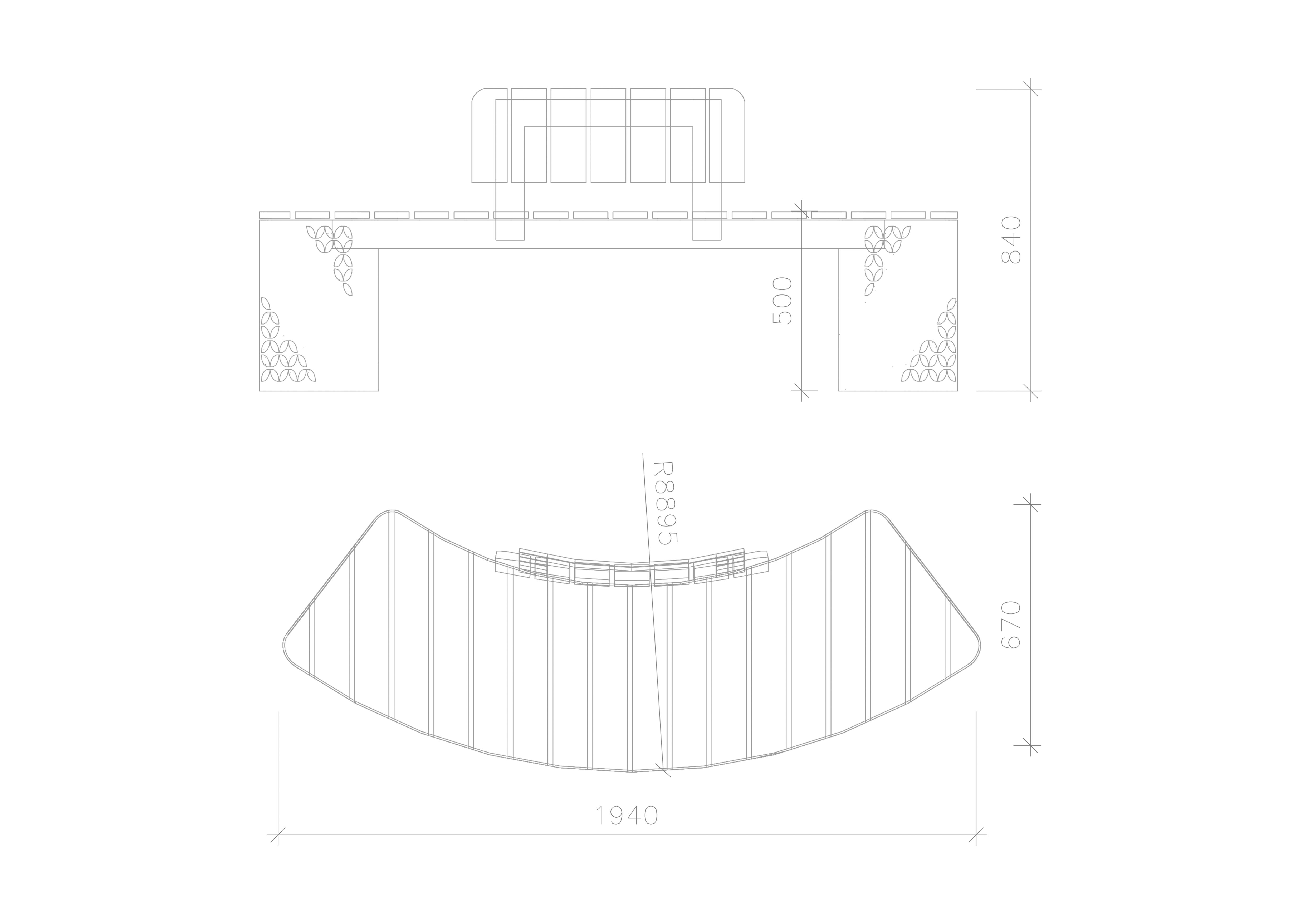 Light radial bench with backrest