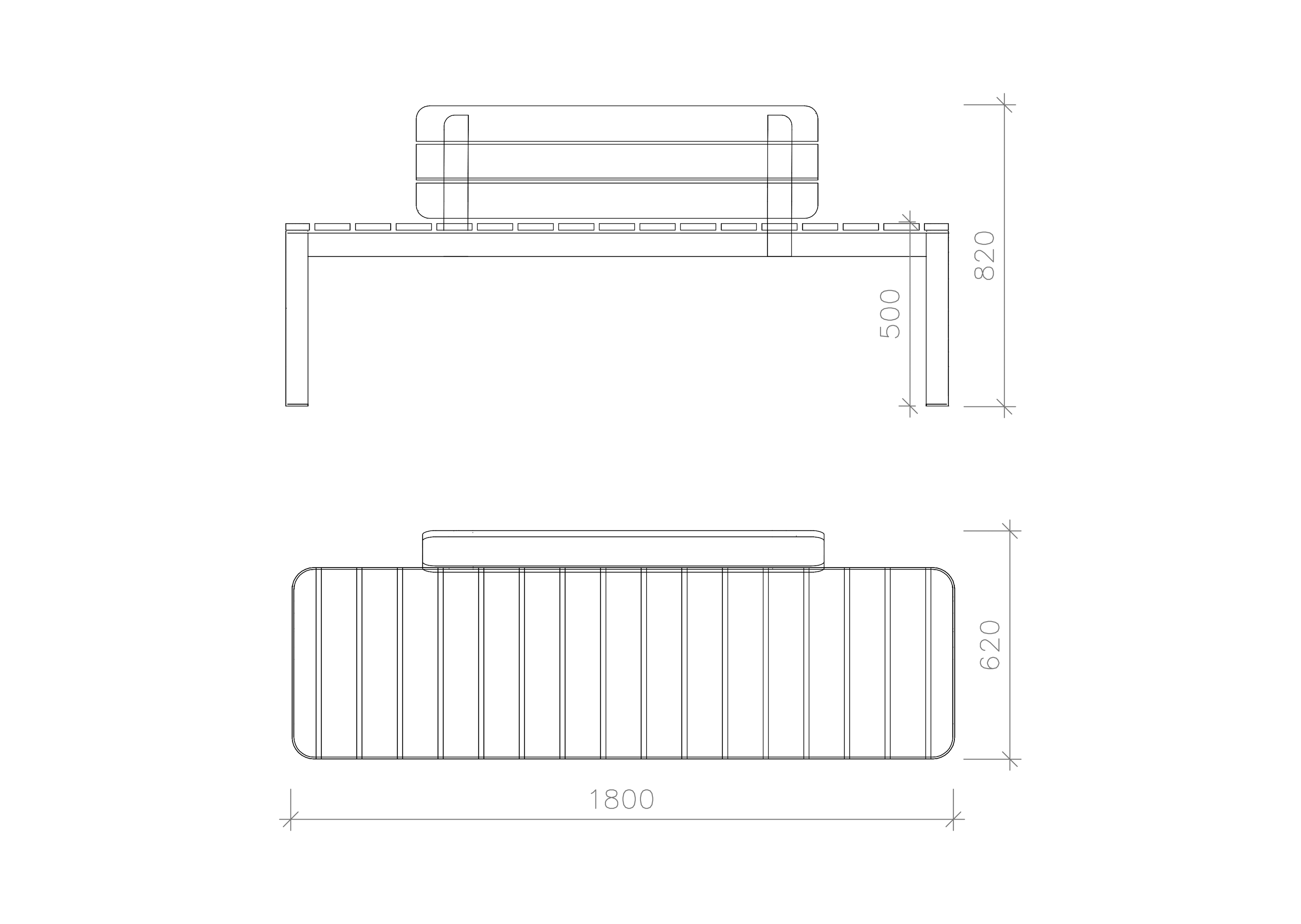 Light bench with backrest (cross deck)