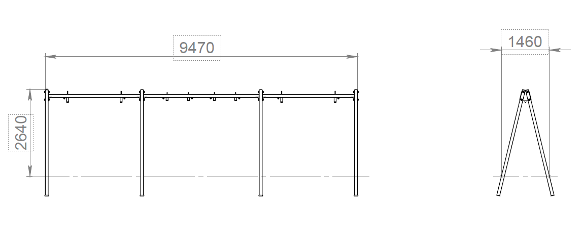 Three-section metal swing