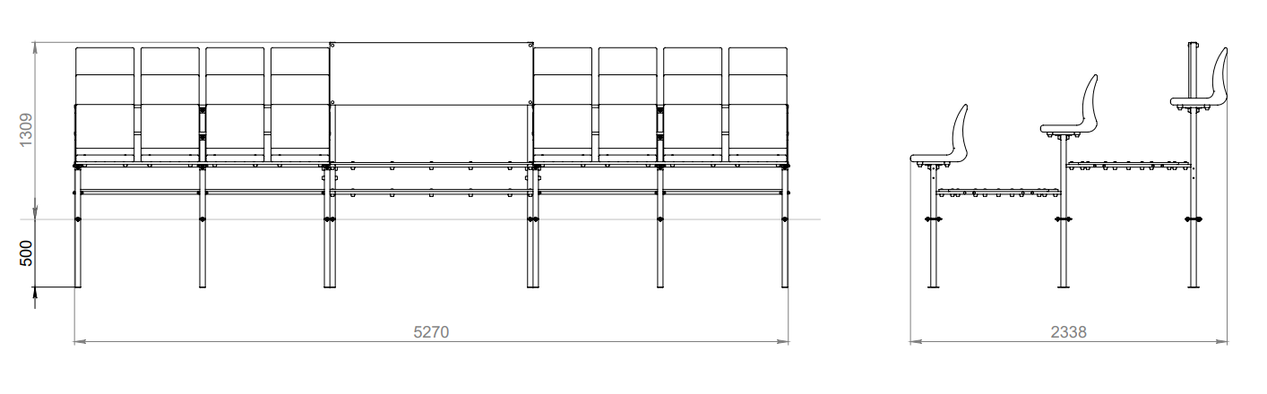 Tribune for 24 seats with aisle