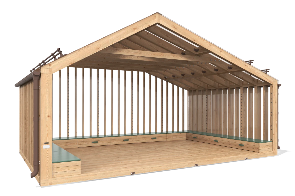 Shade Canopy 7.01 × 4.22 m with Gable Roof and U-Shaped Bench 38.079