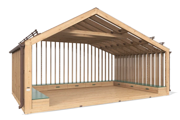 Shade Canopy 7.01 × 4.22 m with Gable Roof and U-Shaped Bench 38.079