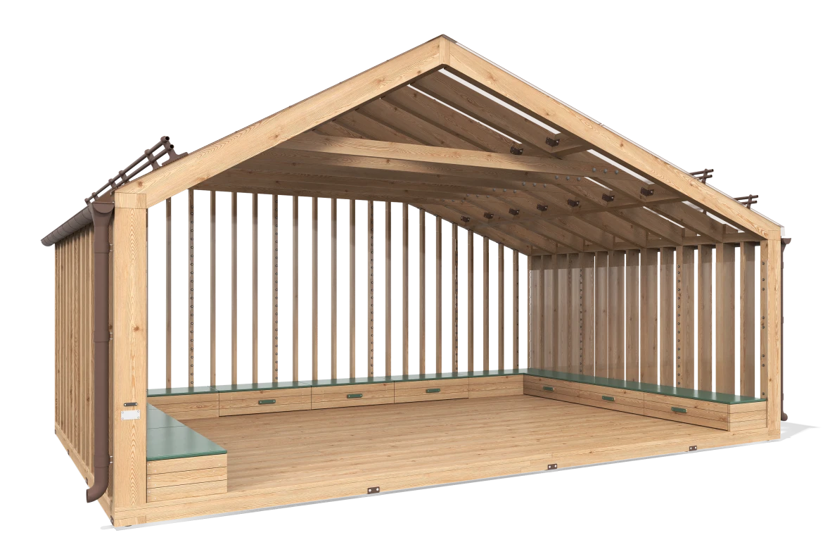 Shade Canopy 7.01 × 4.22 m with Gable Roof and U-Shaped Bench 38.079