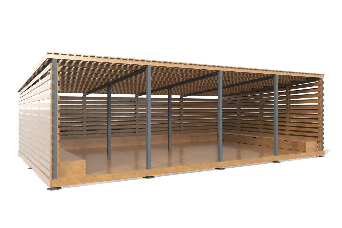 Shade Canopy with Benches 5 × 8 m in Larch 38.063