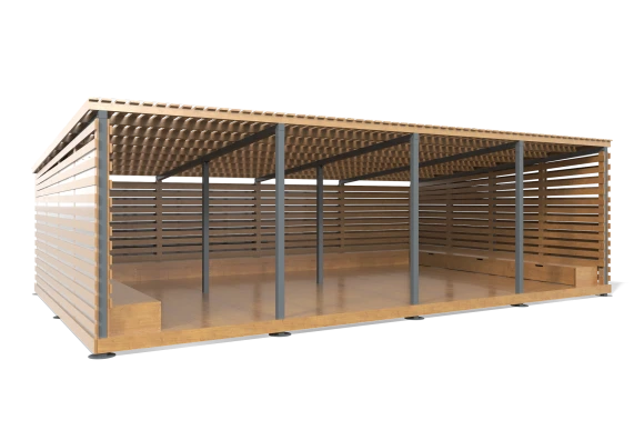 Shade Canopy with Benches 5 × 8 m in Larch 38.063